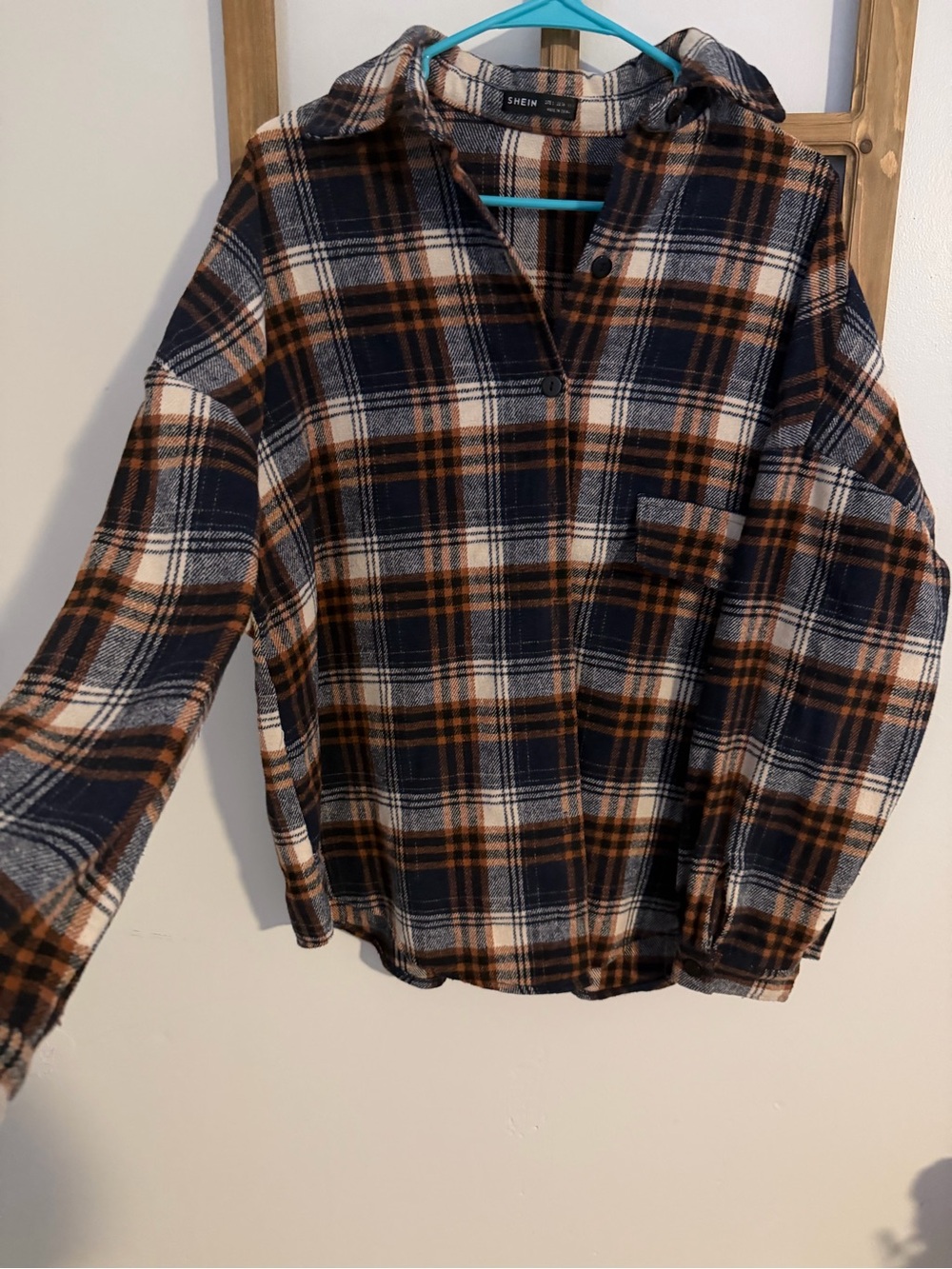 SHEIN Navy, Brown & Cream Plaid Pullover Shirt